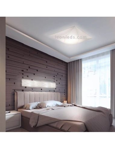 Plafonnier blanc allongé et rectangulaire en textile Polaris | Éclairage LeónLeds | Applique murale moderne en tissu pour hôtel