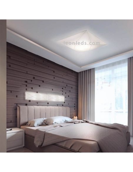 Plafonnier blanc allongé et rectangulaire en textile Polaris | Éclairage LeónLeds | Applique murale moderne en tissu pour hôtel