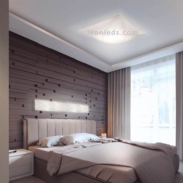 Plafón textil alargado y rectangular blanco Polaris | LeónLeds Iluminación | Aplique de pared de tela moderno para hotel