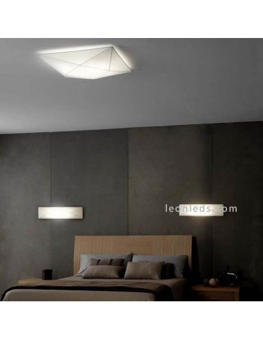 Plafón textil alargado y rectangular blanco Polaris | LeónLeds Iluminación | Aplique de pared de tela moderno para dormitorio