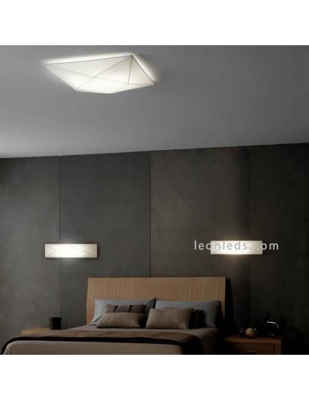 Plafón textil alargado y rectangular blanco Polaris | LeónLeds Iluminación | Aplique de pared de tela moderno para dormitorio