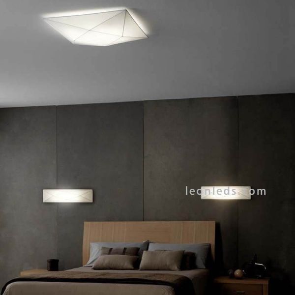 Plafón textil alargado y rectangular blanco Polaris | LeónLeds Iluminación | Aplique de pared de tela moderno para dormitorio