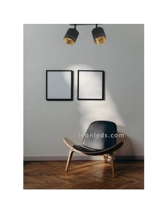 Bande de plafond LED noire Esteperra 2xE27 | Plafonnier Vintage de Eglo Iluminación | Éclairage LeonLeds 2