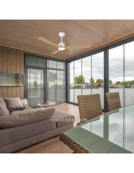 Ventilador con aspas Anne con acabado en blanco con aspas de madera silencioso