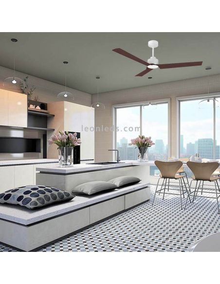 Ventilador blanco con aspas Anne con acabado en blanco con aspas de madera oscura | Leónleds