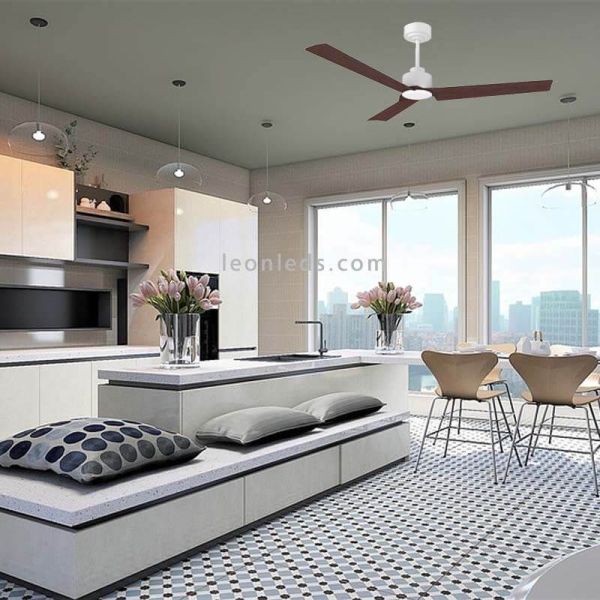 Ventilateur blanc avec pales Anne en finition blanche avec pales en bois foncé | leonleds