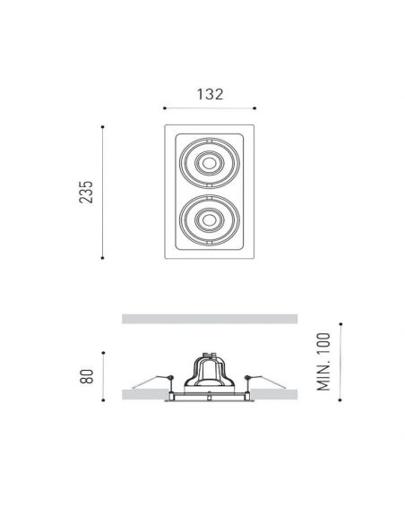 Medidas del foco empotrable Twist Double 7W de Arkoslight | Leonleds