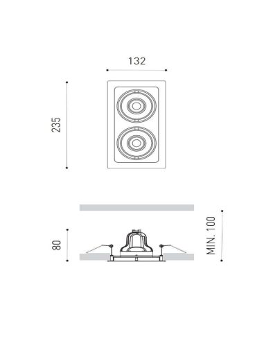 Medidas del foco empotrable Twist Double 7W de Arkoslight | Leonleds
