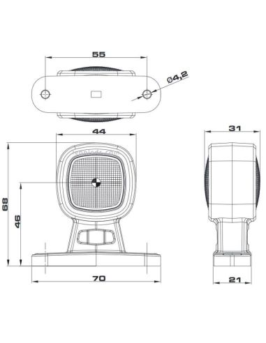 Dimensiones Cuerno LED mini con luz blanca y roja FT-141A Fristom | LeonLeds