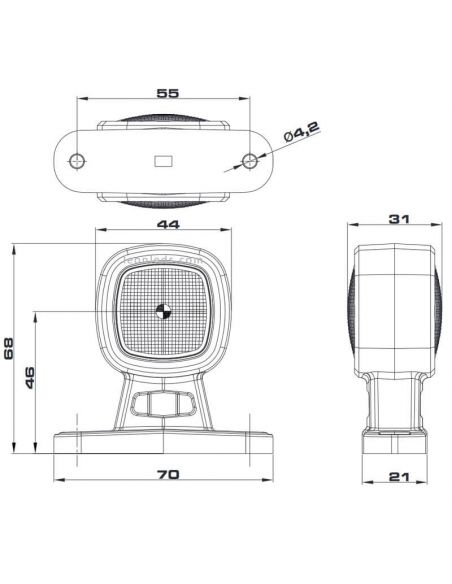 Dimensiones Cuerno LED mini con luz blanca y roja FT-141A Fristom | LeonLeds