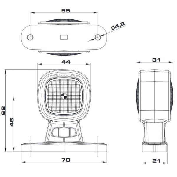 Dimensiones Cuerno LED mini con luz blanca y roja FT-141A Fristom | LeonLeds