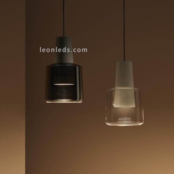 Lámpara colgante de cristal LED estilo oriental Khoi | LeónLeds Iluminación | Lámpara de cristal gris y blanca