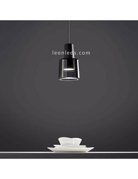 Luminária pendente LED de cristal estilo oriental Khoi | LeónIluminação Leds | Luminária de vidro cinza fumê