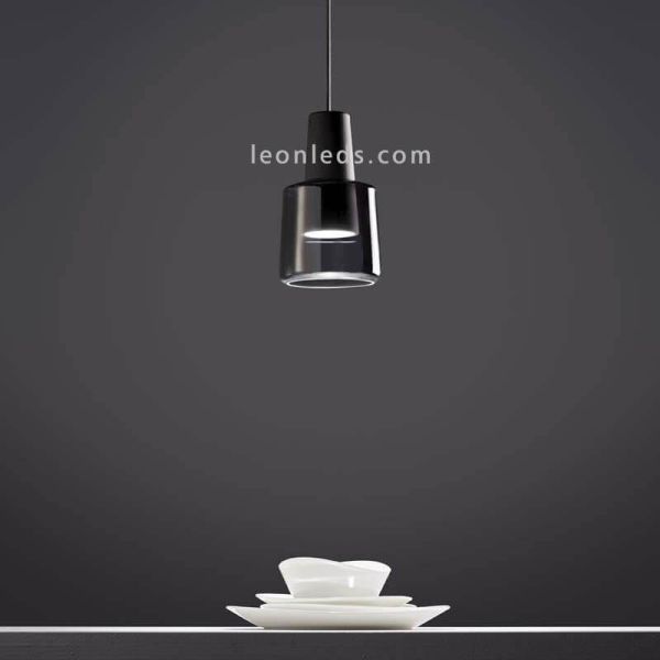 Suspension LED en cristal de style oriental Khoi | Éclairage LeónLeds | Lampe en verre gris fumé