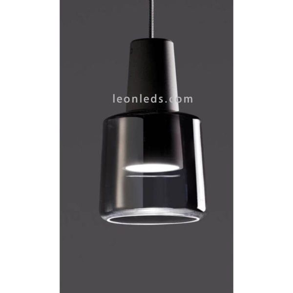 Lámpara colgante de cristal LED estilo oriental Khoi | LeónLeds Iluminación | Lámpara de cristal gris cemento