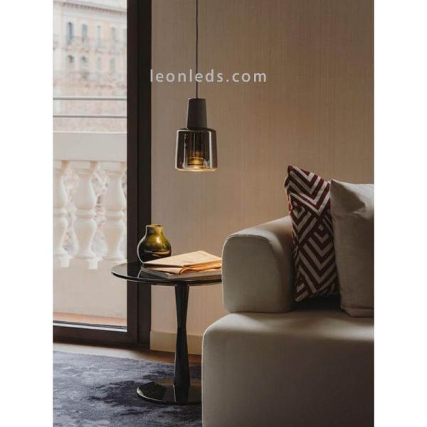 Lámpara colgante de cristal LED estilo oriental Khoi | LeónLeds Iluminación | Lámpara de cristal gris cemento salón