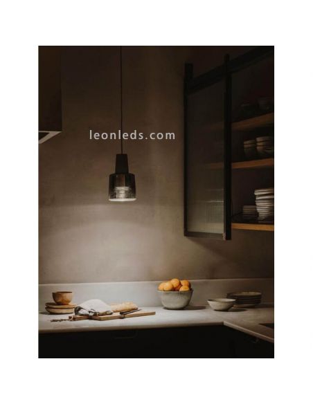 Suspension LED en cristal de style oriental Khoi | Éclairage LeónLeds | Lampe de cuisine en verre gris ciment