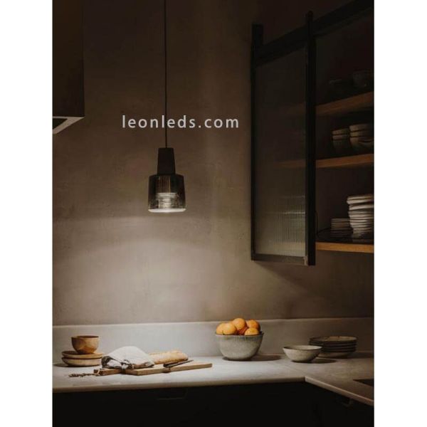 Lámpara colgante de cristal LED estilo oriental Khoi | LeónLeds Iluminación | Lámpara de cristal gris cemento cocina