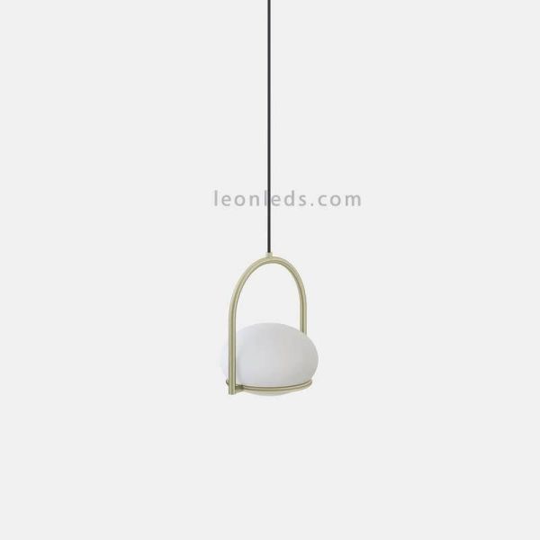 Suspensão de metal Coco E14 esfera moldada branca | LeónIluminação Leds | Lâmpada 1 luz dourada
