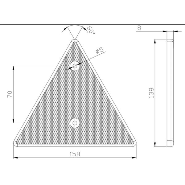 Dimensiones de Triangulo reflectante homologado para instalar con tornillos | LeonLeds Reflectantes para remolques