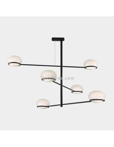Suspensão de metal Coco E14 esfera moldada branca | LeónIluminação Leds | Lâmpada preta 6 luzes