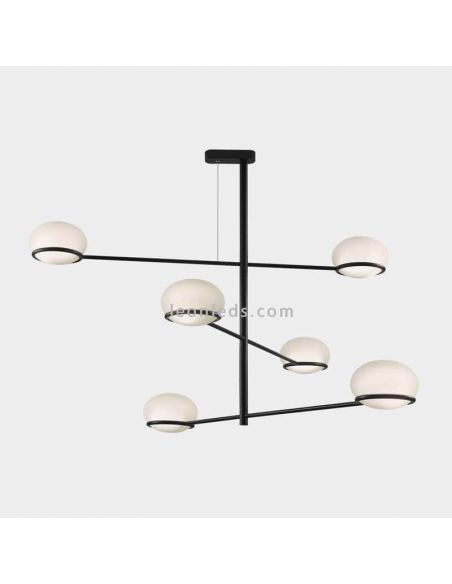 Suspensão de metal Coco E14 esfera moldada branca | LeónIluminação Leds | Lâmpada preta 6 luzes