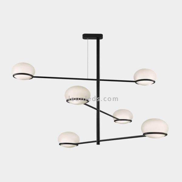 Suspensão de metal Coco E14 esfera moldada branca | LeónIluminação Leds | Lâmpada preta 6 luzes