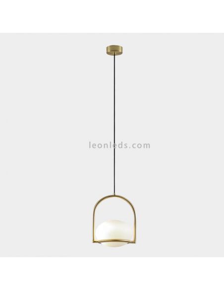 Lámpara colgante de metal con esfera moldeada blanca Coco E14 | LeónLeds Iluminación | Lámpara dorada
