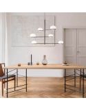 Lámpara colgante de metal con esfera moldeada blanca Coco E14 | LeónLeds Iluminación | Lámpara 6 luces comedor