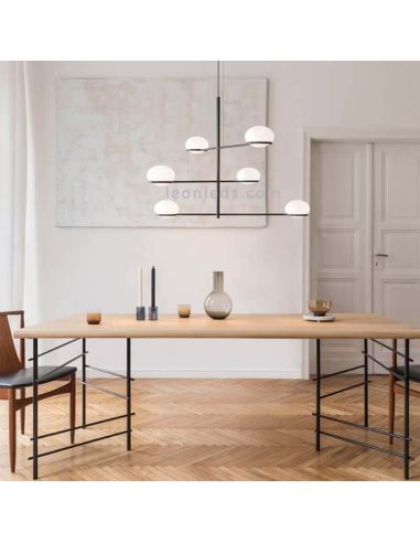 Lámpara colgante de metal con esfera moldeada blanca Coco E14 | LeónLeds Iluminación | Lámpara 6 luces comedor