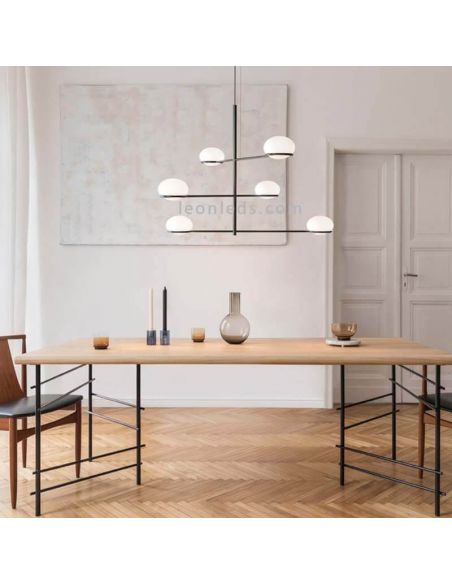 Lámpara colgante de metal con esfera moldeada blanca Coco E14 | LeónLeds Iluminación | Lámpara 6 luces comedor
