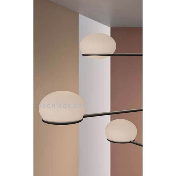 Lámpara colgante de metal con esfera moldeada blanca Coco E14 | LeónLeds Iluminación | Lámpara 6 luces salón