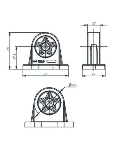 Dimensões Luz de presença LED vermelha e branca 12/24V Was 876 | leonleds
