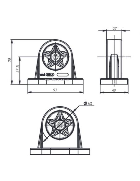Dimensiones Luz LED de galibo rojo y blanco 12/24V Was 876 | LeonLeds