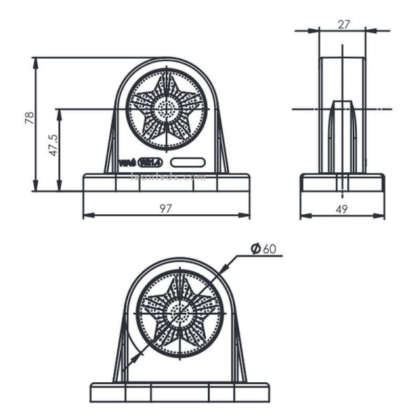 Dimensões Luz de presença LED vermelha e branca 12/24V Was 876 | leonleds