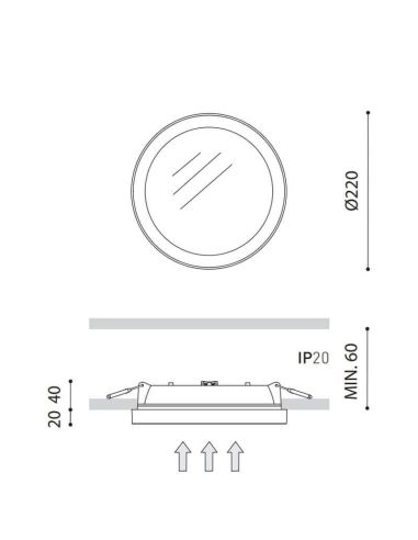 Dimensions du downlight Arkoslight Sram Prismatic 27W | leonleds