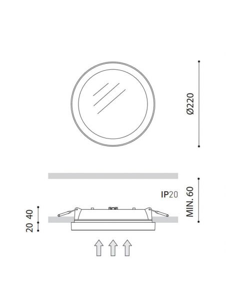 Medidas del downlight Sram Prismatic 27W de Arkoslight | LeonLeds