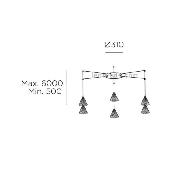 Lámpara colgante LED estilo clásico Veneto Surfaced  | LeónLeds Iluminación | Seis pantallas medidas