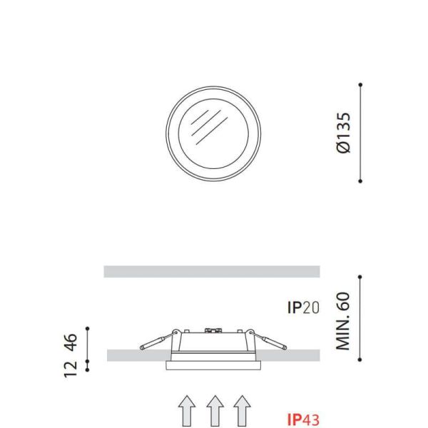 Medidas del downlight LED Stram Mini Prismatic de Arkoslight | Leonleds