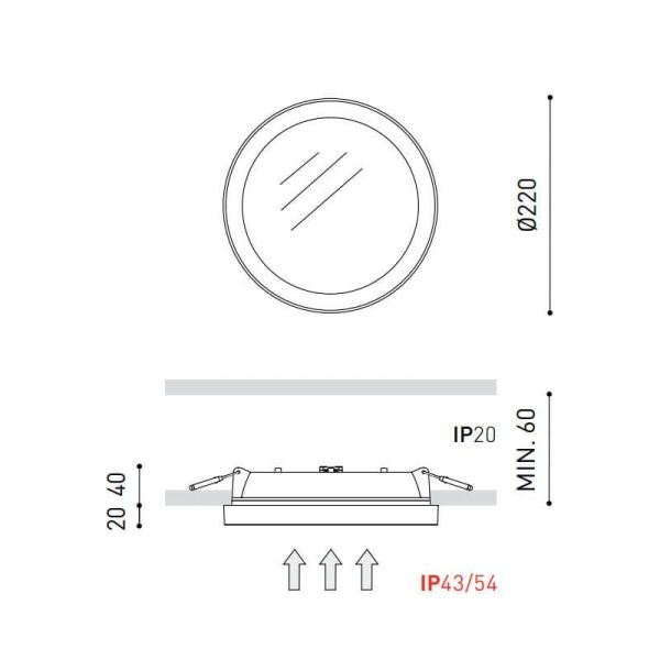 Dimensions du downlight Arkoslight Stram 15,5W | leonleds