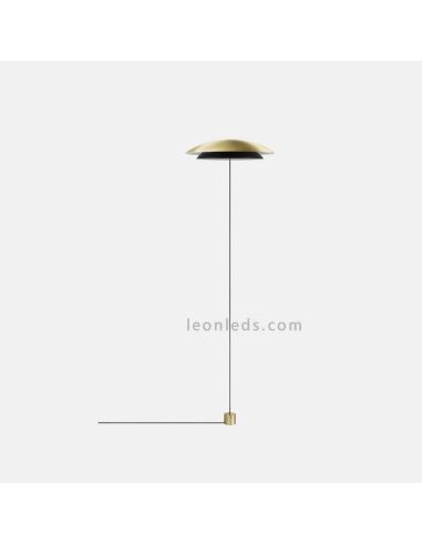 Lámpara LED de pie colgante con doble pantalla metálica y contrapeso Noway | Lámpara moderna dorada para salón