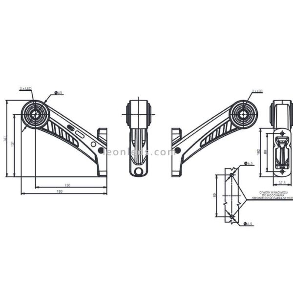 Dimensions de Klaxon avec anneau LED avec lumière avant, rouge et orange 12V/24V 623 Was 623BC | leonleds