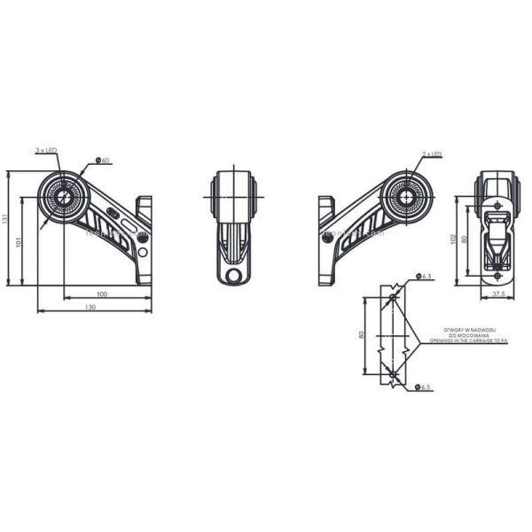 Dimensiones Cuerno corto con aro LED con luz Delantera, Roja y Ambar 12V/24V Was 625BC | LeonLeds