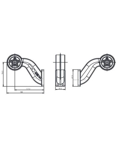 Dimensões Buzina LED curvada 12V-24V Luz vermelha e branca 880 Was | leonleds