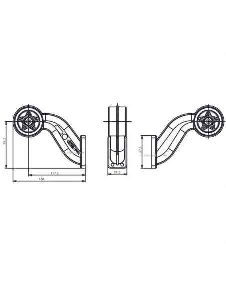 Dimensões Buzina LED curvada 12V-24V Luz vermelha e branca 880 Was | leonleds