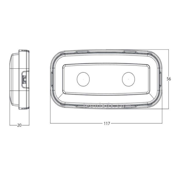 Dimensions du feu arrière Mini LED avec néon et feu stop réfléchissant 1481 R S1 | leonleds