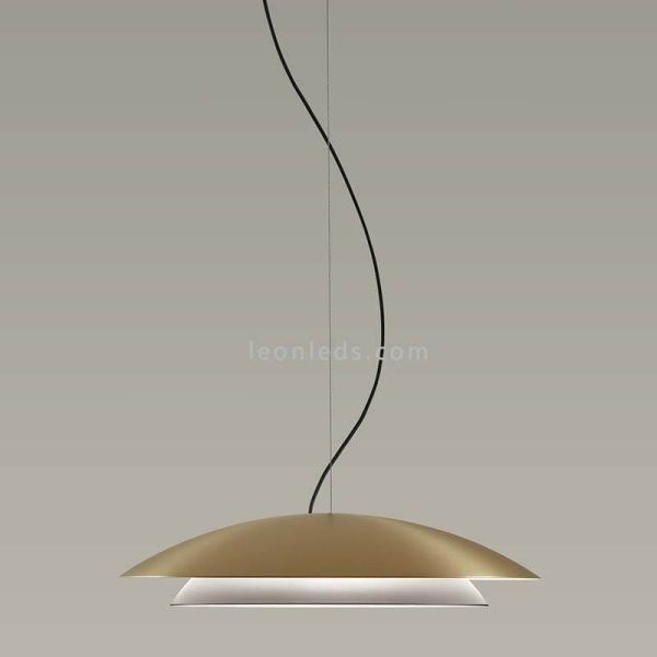 Lámpara LED colgante doble pantalla metálica y dos tamaños Noway | LeónLeds Iluminación | Dorada grande
