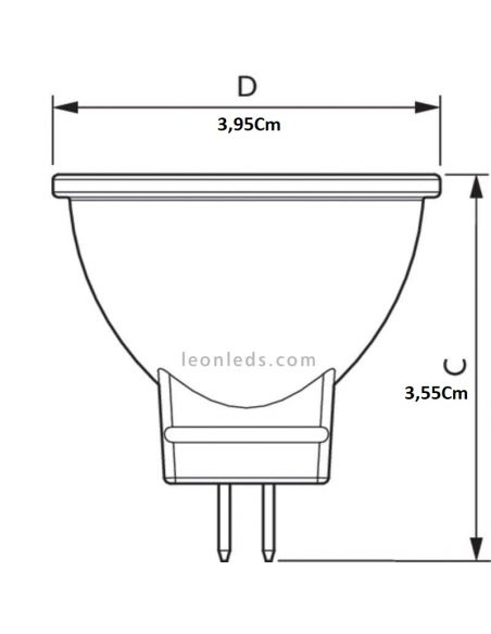 Dimensions de l'ampoule spot LED GU4 CorePro 2.3-20W 827 MR11 36D de marque Philips | Éclairage LeonLeds