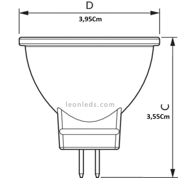 Dimensiones de la Bombilla GU4 CorePro LED spot 2.3-20W 827 MR11 36D marca Philips | LeonLeds Iluminación