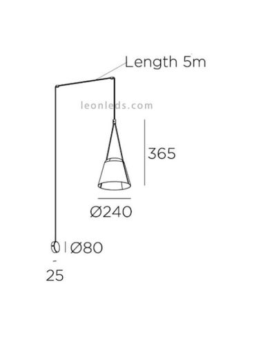 Luminária pendente cônica Luminária de parede para sótão 1xE27 | LeónIluminação Leds | medidas de arandela